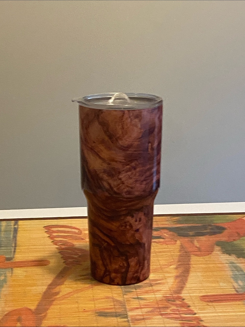 Woodgrain-Pattern Insulated Travel Tumbler - Brown